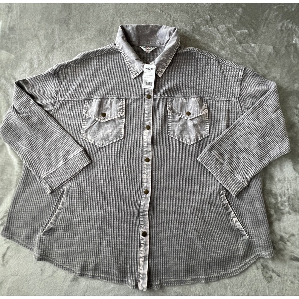 Hard Tail Forever Shacket Women 2X Gray Thermal Waffle Knit Button Up NWT